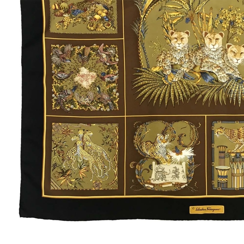 Ferragamo Silk Brown and Black Animal Print Scarf - Picture 3 of 8